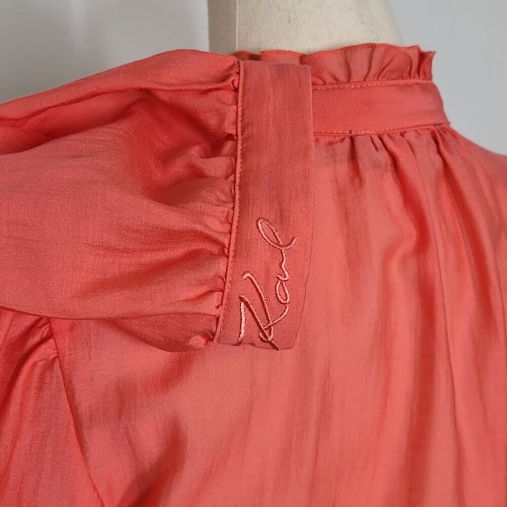 KARL LAGERFELD PARIS split-neck ruffled top Sz S - Picture 6 of 8